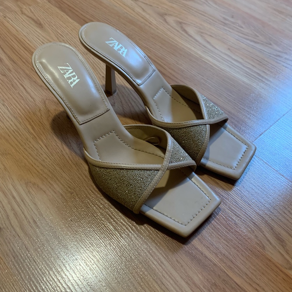 Zara nude/jeweled open toe heels
